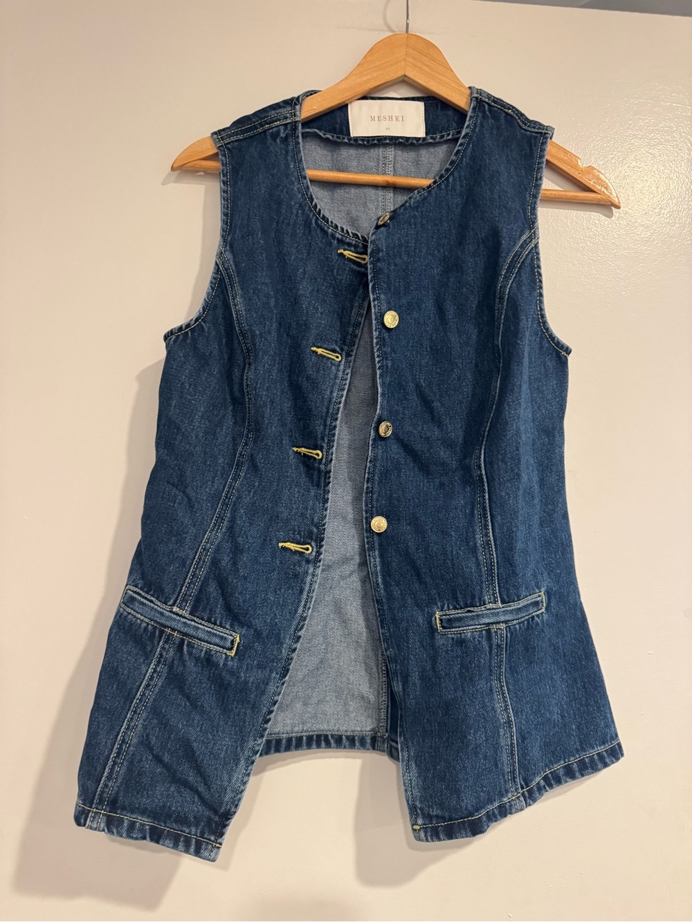 Meshki Dark Blue Denim Sleeveless Vest with Gold Buttons medium